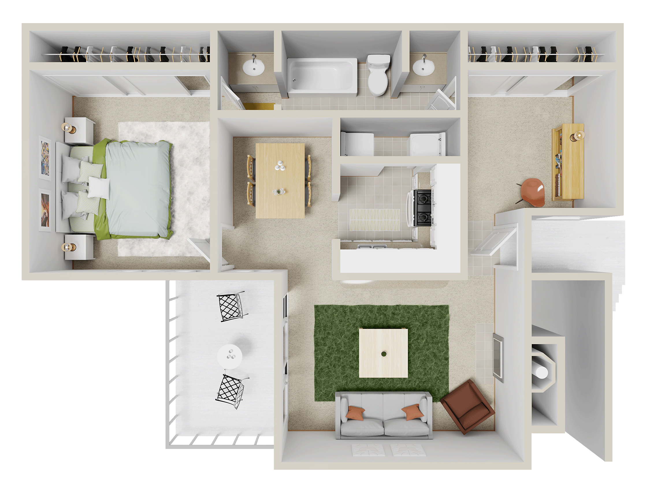 Floor plan for 1 bed, 1.5 baths, 780 sqft